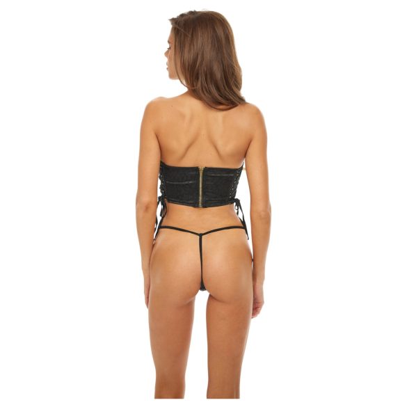 Bombshell - korsetti ja stringit - leopardikuvio - musta - M