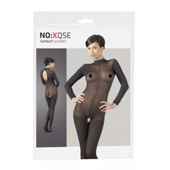 NO:XQSE - seksikäs catsuit - verkkokangas - musta