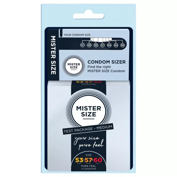 Mister Size - kondomit testipakkaus penismittarilla - 3 kpl