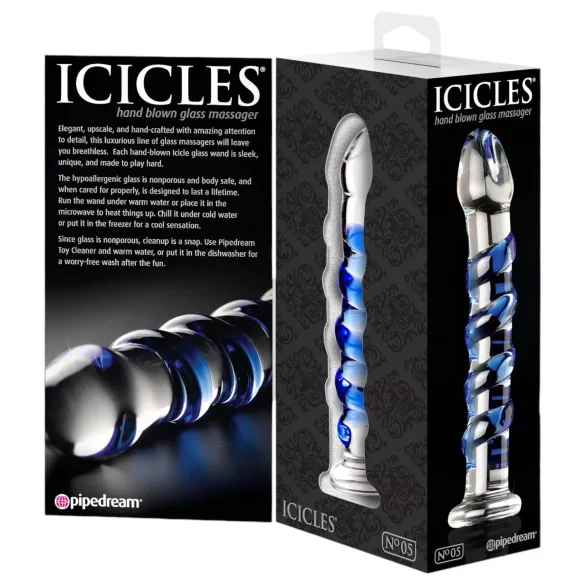 Icicles No. 5 - lasidildo - spiraalinen - kirkas/sininen