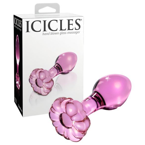 Icicles No. 48 - kukka-aiheinen lasinen anaalitappi (vaaleanpunainen)