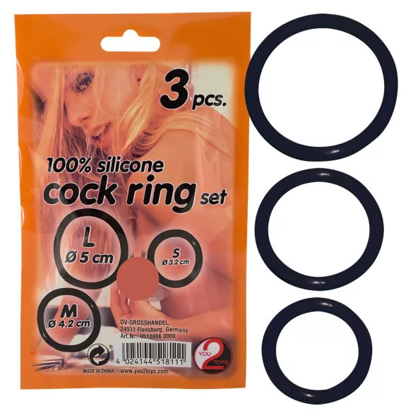 You2Toys - silikoninen penisrengas setti - musta
