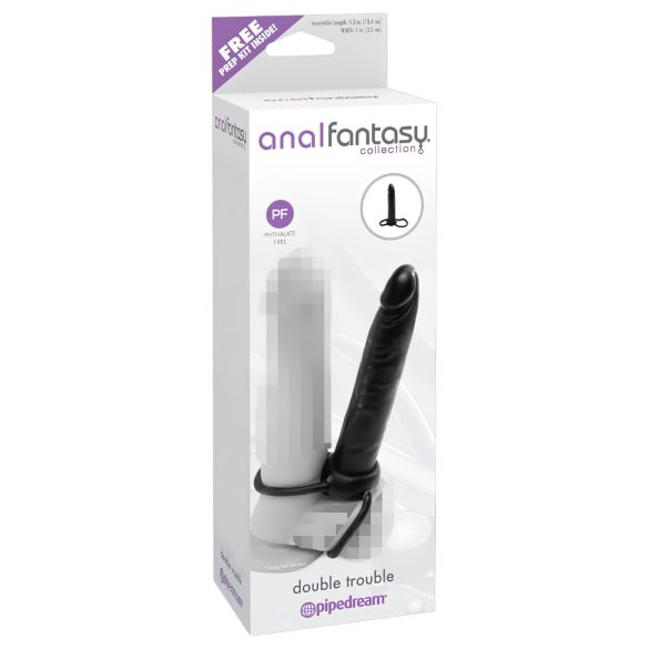 Analfantasy Double Trouble - kiinnitettävä anaalidildo (musta)