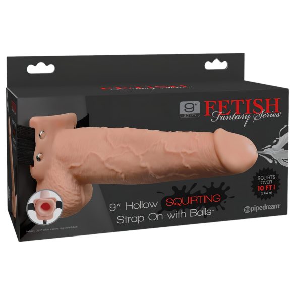 Fetissi Strap-On 9 - kiinnitettävä, ontto, suihkuttava dildo (luonnollinen)