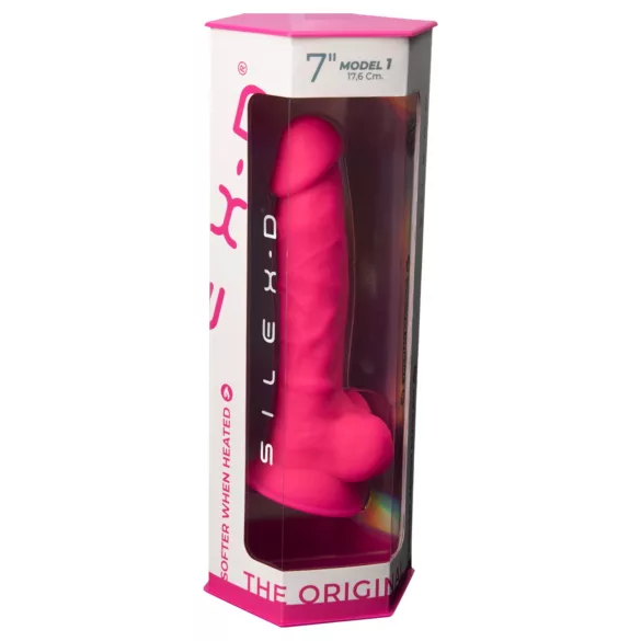 Silexd 7 - imukupeilla varustettu, kiveksellinen dildo - 17,5 cm (pinkki)