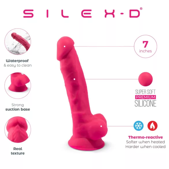 Silexd 7 - imukupeilla varustettu, kiveksellinen dildo - 17,5 cm (pinkki)