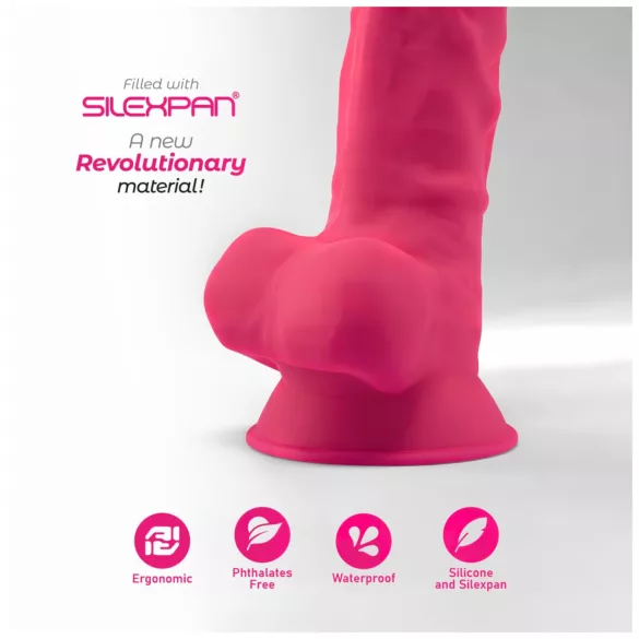 Silexd 7 - imukupeilla varustettu, kiveksellinen dildo - 17,5 cm (pinkki)