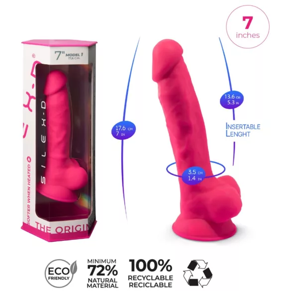 Silexd 7 - imukupeilla varustettu, kiveksellinen dildo - 17,5 cm (pinkki)