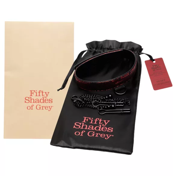 Fifty Shades of Grey - kaulapanta ja nännipuristimet - musta-punainen