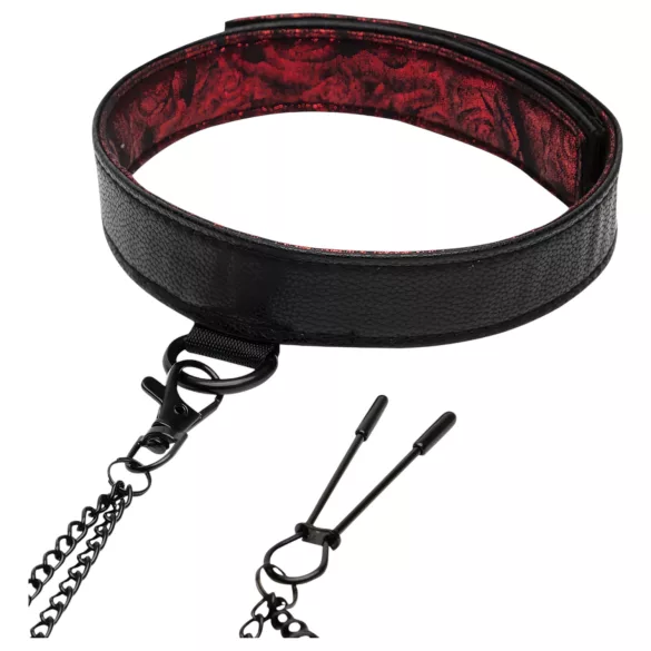 Fifty Shades of Grey - kaulapanta ja nännipuristimet - musta-punainen