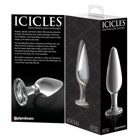Icicles No. 26 - kartiomainen lasinen anustappi (läpinäkyvä)