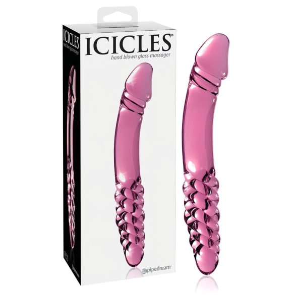 Icicles No. 57 - kaksipäinen lasidildo, penisdesigni (pinkki)