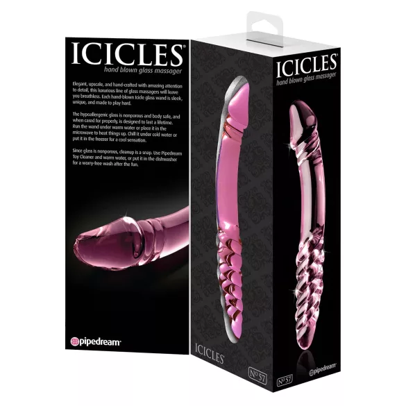 Icicles No. 57 - kaksipäinen lasidildo penis - pinkki