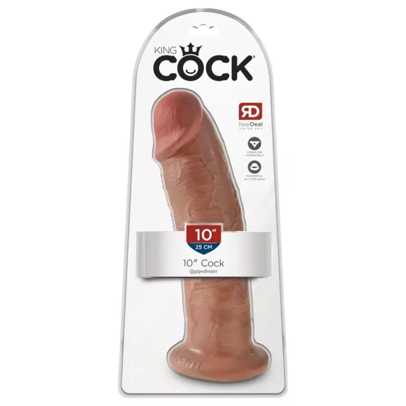 King Cock 10 - suuri dildon imukupilla (25 cm) - tumma luonnollinen sävy