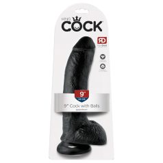   King Cock - realistinen dildo imukupilla ja kiveksillä 23 cm - musta
