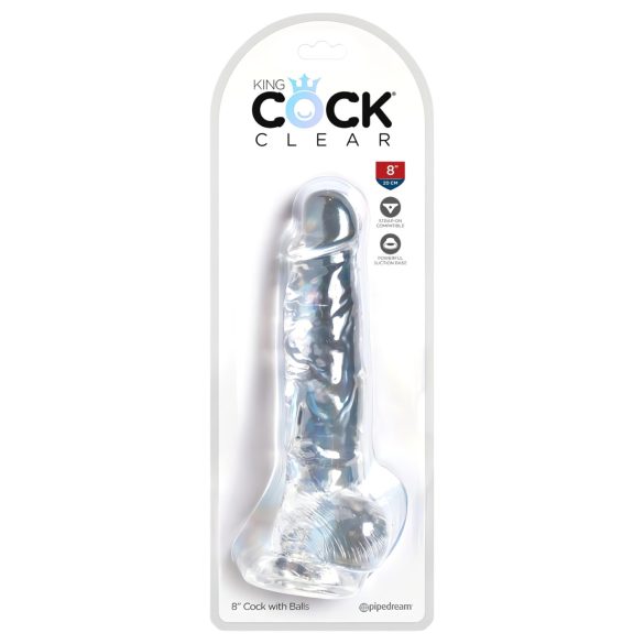 King Cock Clear 8 - Imukupillinen, Kiveksellinen Dildo (20cm)