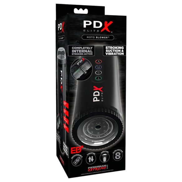 PDX Moto Blower - imukykyinen, värisevä masturbaattori (musta)