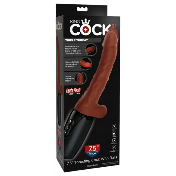 King Cock Plus 7,5 - realistinen vibraattori kiveksillä - ruskea