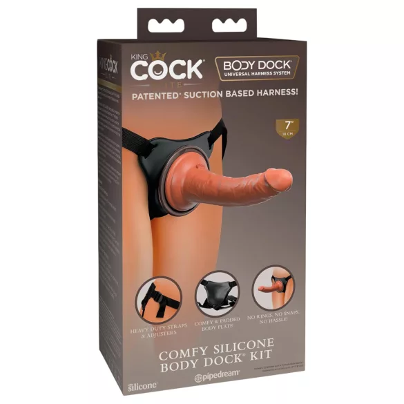 King Cock Elite Comfy - strap-on dildo valjailla - tumma iho