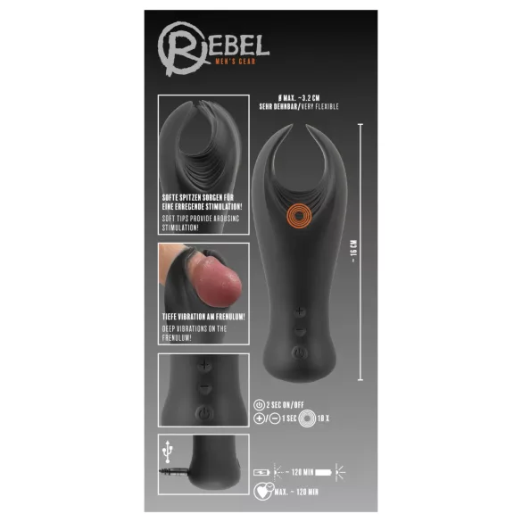 Rebel - peniksenpään vibraattori - värisevä - musta