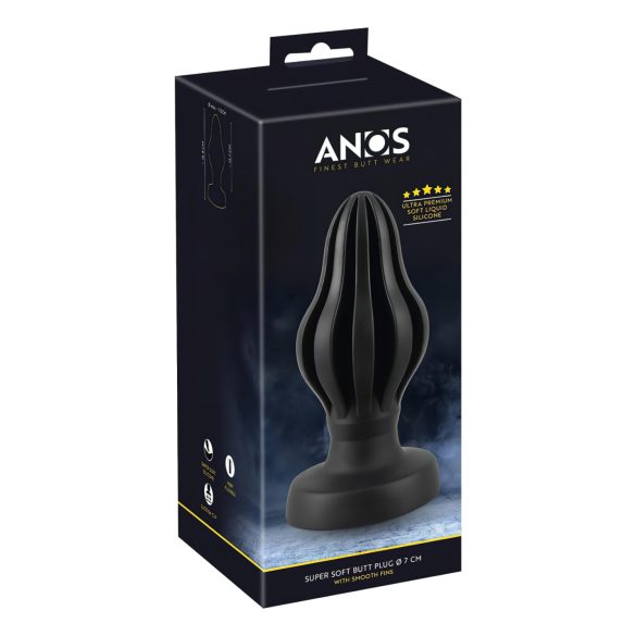 ANOS - pehmeä uritettu anustappi - 7cm (musta)