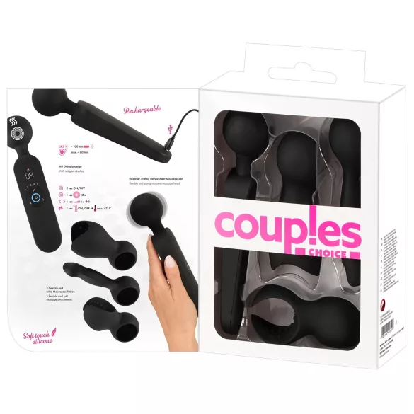 Couples Choice - parivibraattori ladattava lämmittävä hierova silikoninen musta