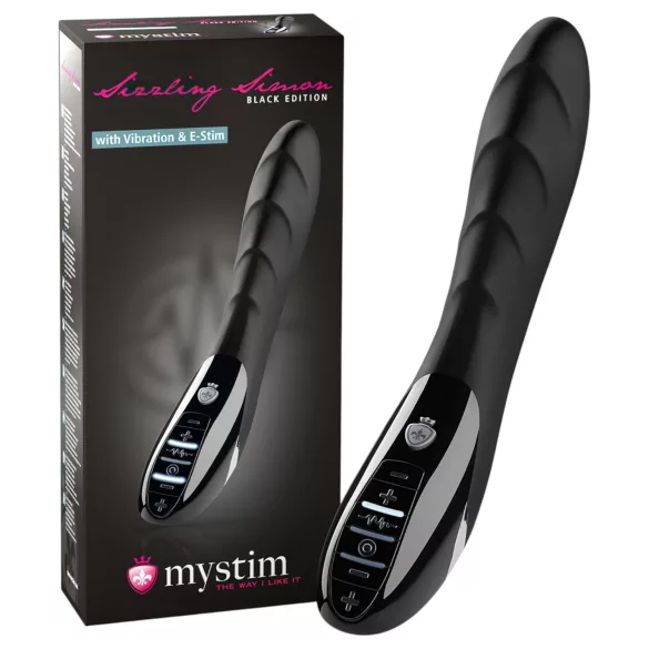 mystim Sizzling Simon - vibraattori sähköstimulaatiolla - musta