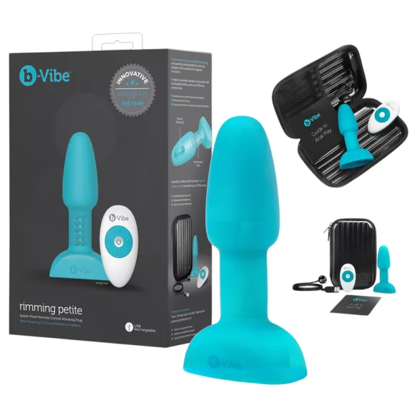 b-Vibe Rimming - pyörivä helmianustappi vibraattorilla - turkoosi