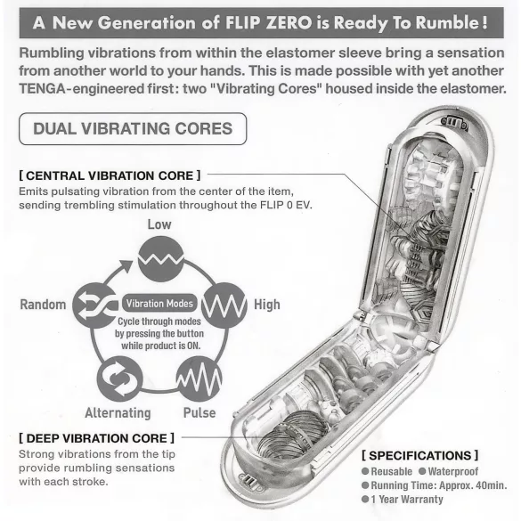 TENGA Flip Zero - vibraattorimasturbaattori - valkoinen