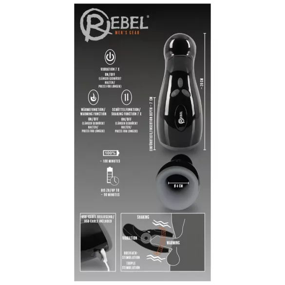 Rebel - lämmitettävä vibraattori liikkuvalla holkilla - musta