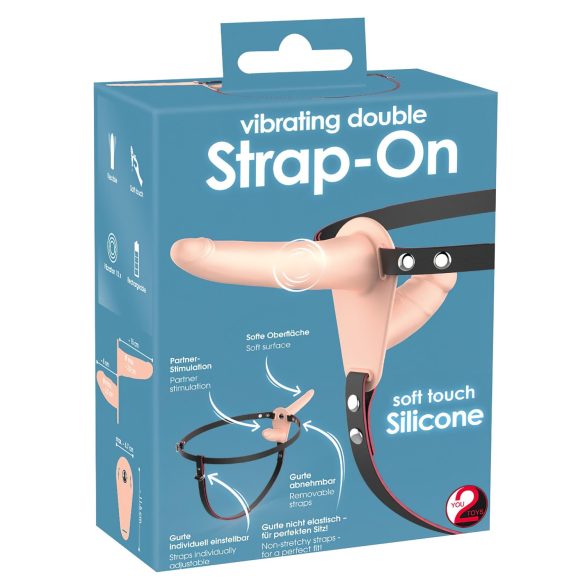 You2Toys - Strap-on tupladildo vibraattori - iho