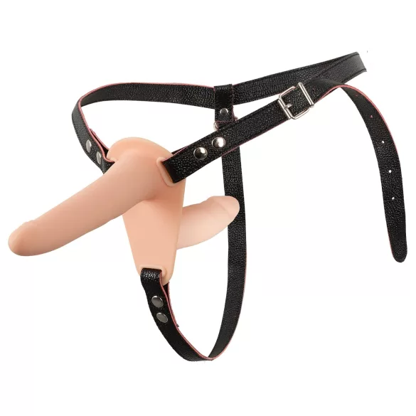 You2Toys - Strap-On - kiinnitettävä kaksiosainen vibraattori (ihonvärinen)