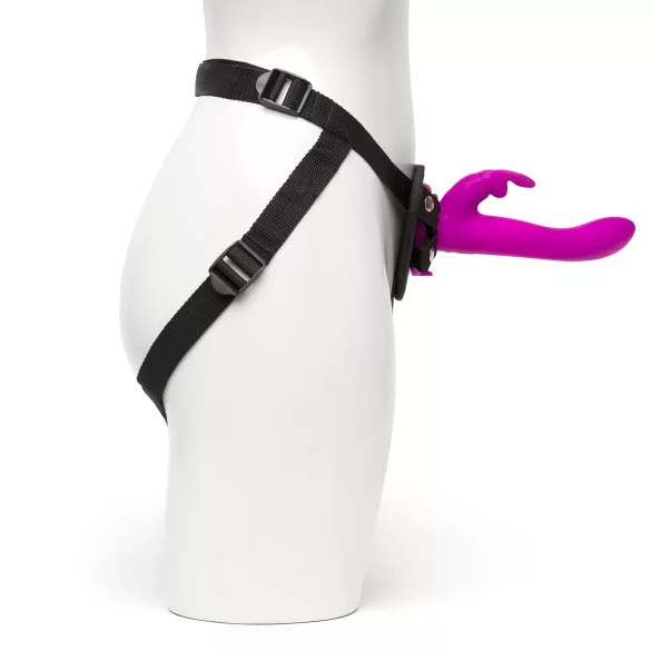 Happyrabbit Strap-On - pupumallinen, klitoriskiihotinosalla varustettu strap-on-vibraattori (liila)