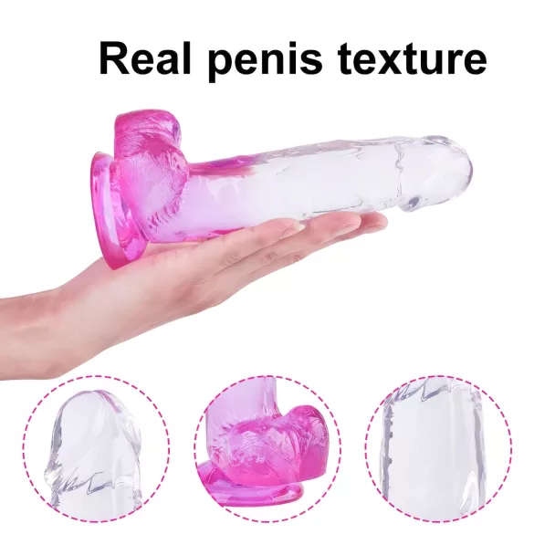 Sunfo - imukupilla varustettu kivellinen dildo - 22cm - läpikuultava violetti