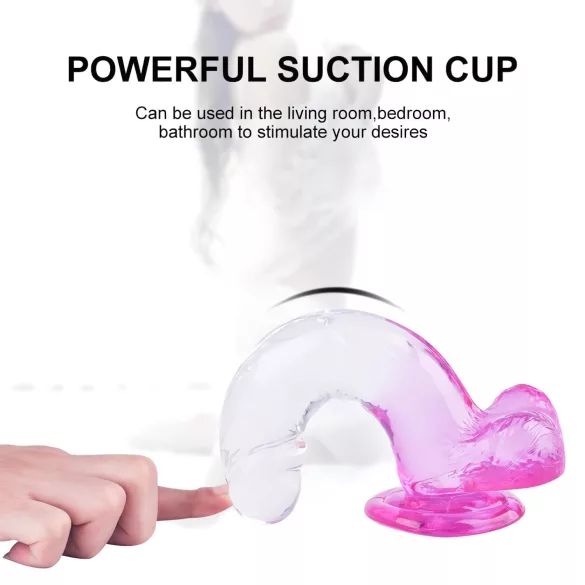 Sunfo - imukupilla varustettu kivellinen dildo - 22cm - läpikuultava violetti