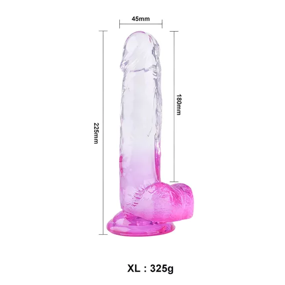 Sunfo - imukupilla varustettu kivellinen dildo - 22cm - läpikuultava violetti