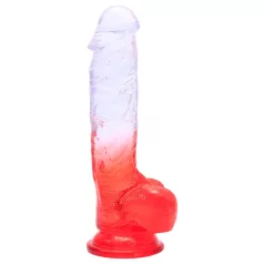   Sunfo - realistinen tapattava dildo kiveksillä - 21 cm läpinäkyvä punainen