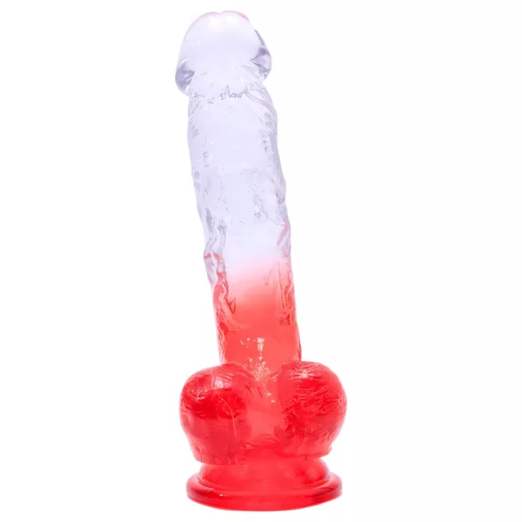 Sunfo - realistinen tapattava dildo kiveksillä - 21 cm läpinäkyvä punainen