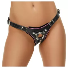   ZADO - musta nahkainen valjaat/alaruosat strap-on-dildolle BDSM (S-L)