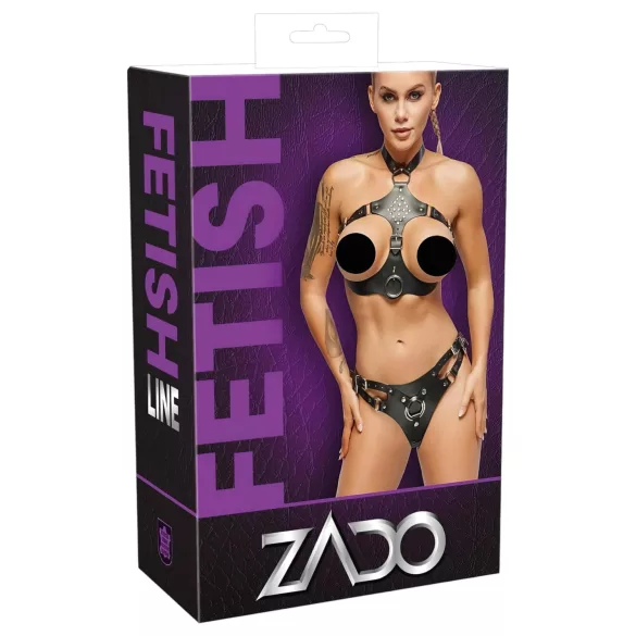 ZADO - nahkasetti strap-on alushousuilla (musta) - L/XL
