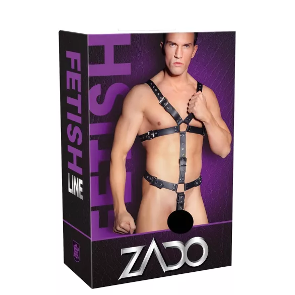 ZADO - musta nahkainen miesten valjasharness-body (S-L)