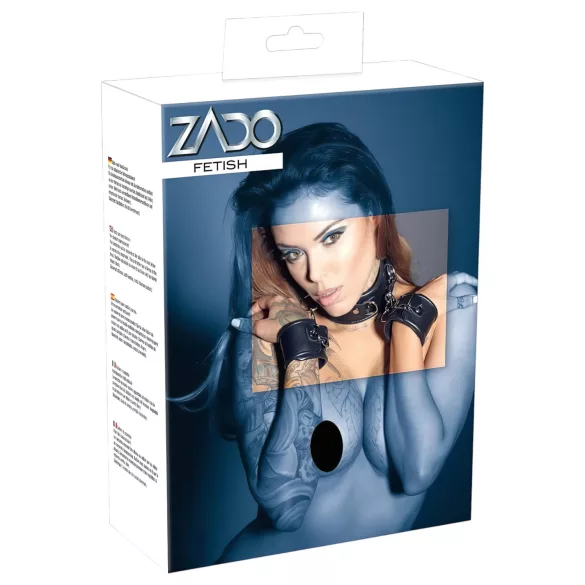 ZADO - nahkakaulapanta käsiraudoilla - musta
