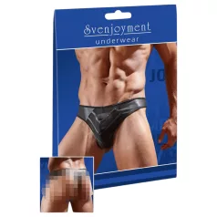   Svenjoyment - Kiiltävä miesten stringit läpinäkyvällä inserttiosalla (musta) - L