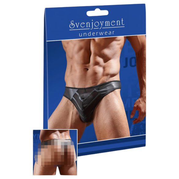 Kiiltävä miesten stringit läpinäkyvällä osalla (musta) - XL