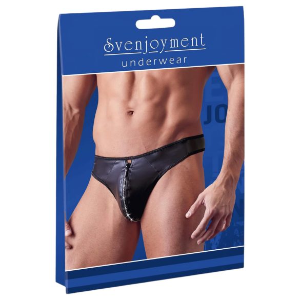 Svenjoyment - kiiltävä miesten tangat kristalleilla ja vetoketjulla (musta) - XL