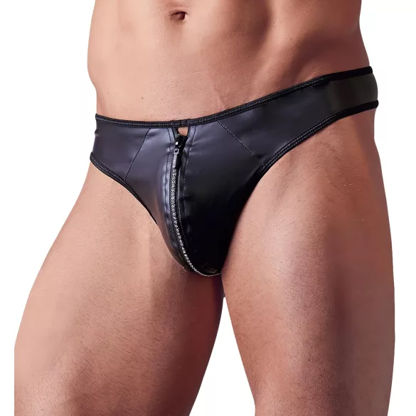 Svenjoyment - miesten stringit vetoketjulla strassit musta - 2XL