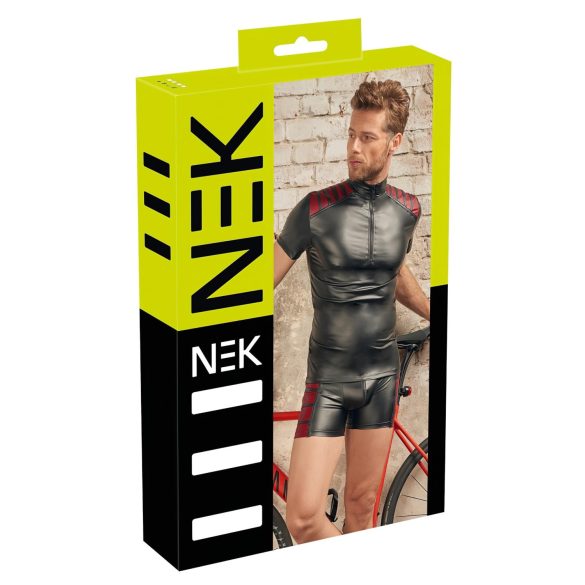 NEK - punaisilla yksityiskohdilla varustettu vetoketjullinen miestenpaita (musta) - XL