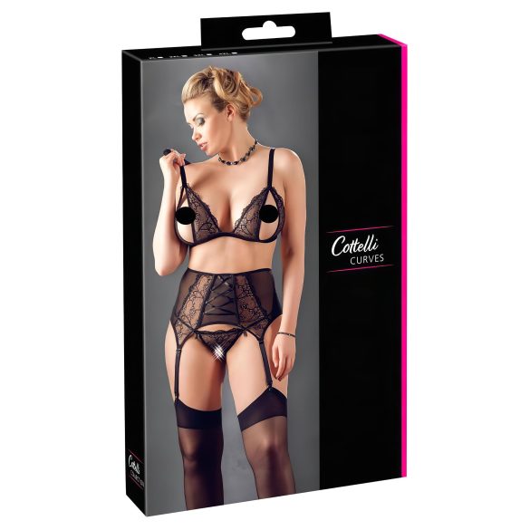 Cottelli Plus Size - Kolmiosainen pitsisetti (musta)