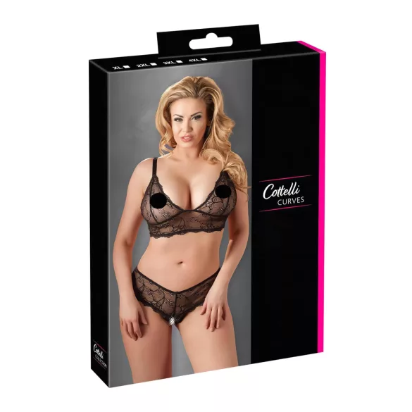 Cottelli Plus Size - pitsirintaliivisetti - musta - XXL
