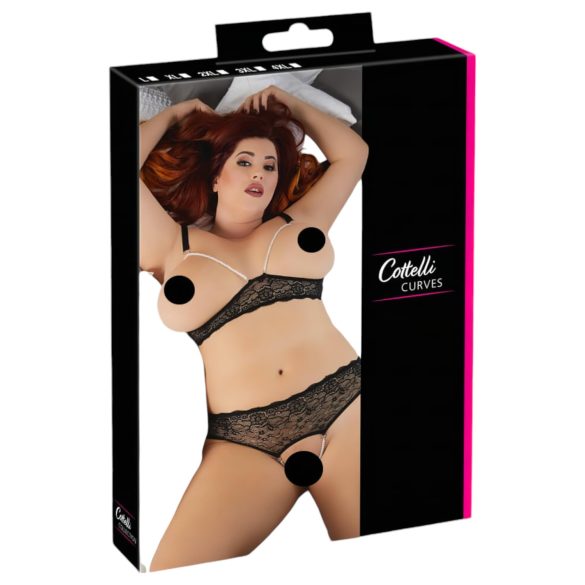Cottelli Plus Size - helmiä korostava rintaliivisetti (musta) - 3XL